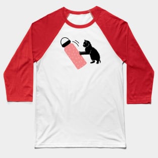 Black kitten and pink water bottle Baseball T-Shirt